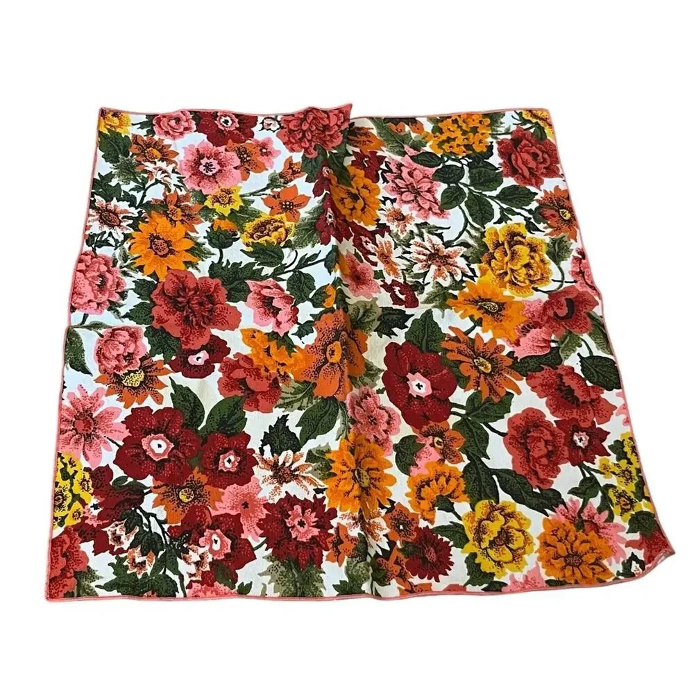 Vintage Floral Set of 6 Napkins MCM Retro 70s Mod Flower Power Pink Orange